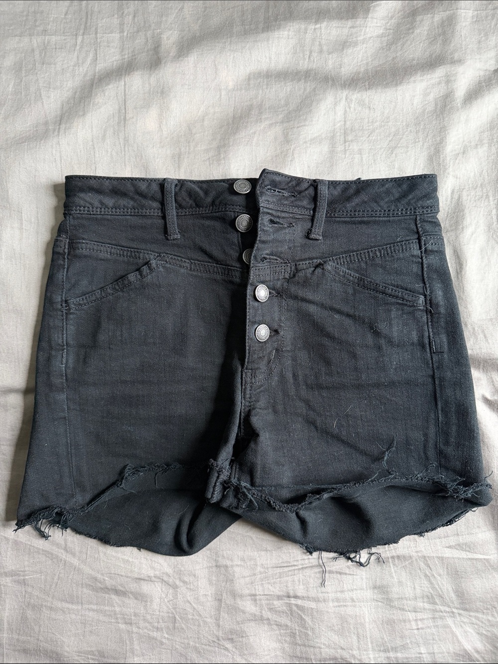 American Eagle Outfitters Black High-Rise Button-Fly Denim Shorts